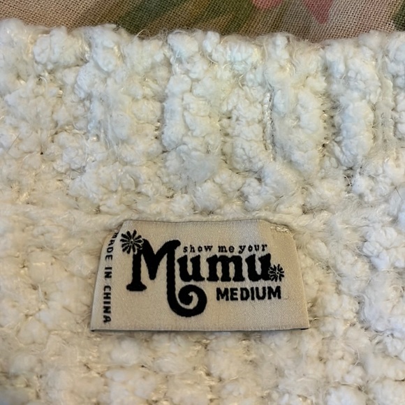 SHOW ME YOUR MUMU Size Medium Fuzzy Crop Varsity Sweater Nubby Ecru Ivory Soft - Picture 7 of 16